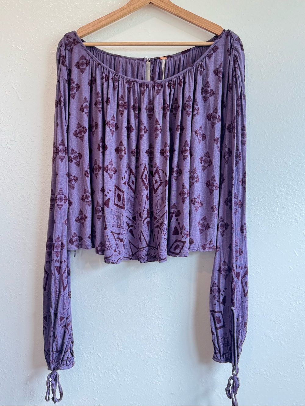 Free People Lavender Off-Shoulder Long Sleeve Boho Blouse | Size M